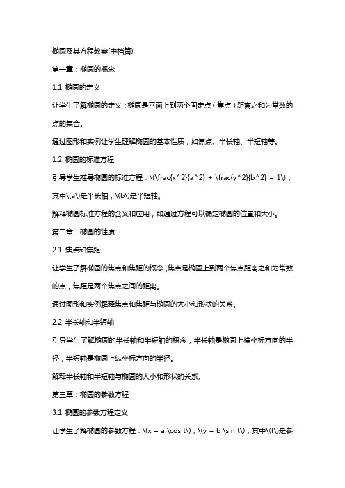椭圆及其方程教案(中档篇)