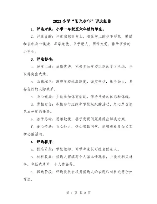 2023小学“阳光少年”评选细则
