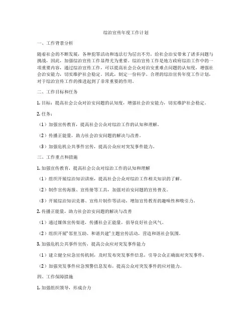 综治宣传年度工作计划