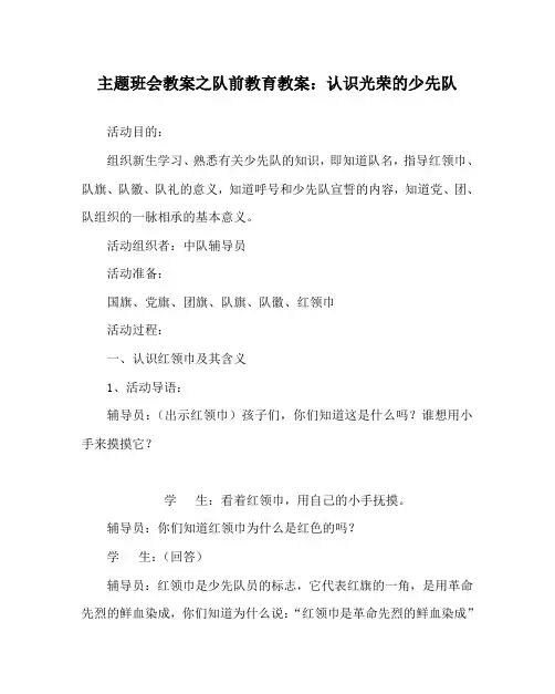 主题班会教案之队前教育教案：认识光荣的少先队