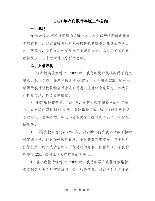 2024年农商银行年度工作总结