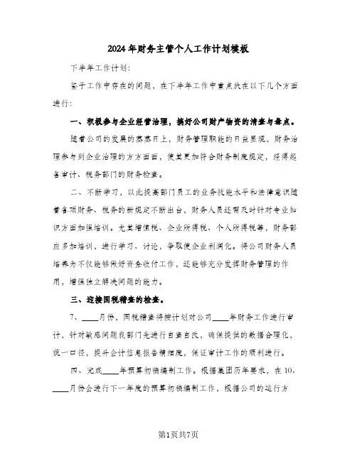 2024年财务主管个人工作计划模板(三篇)