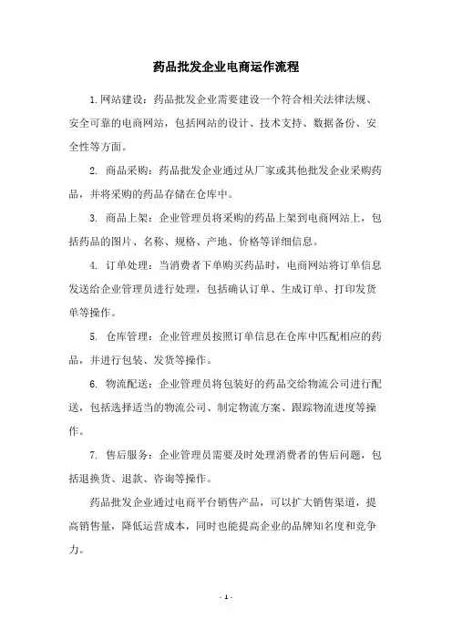 药品批发企业电商运作流程