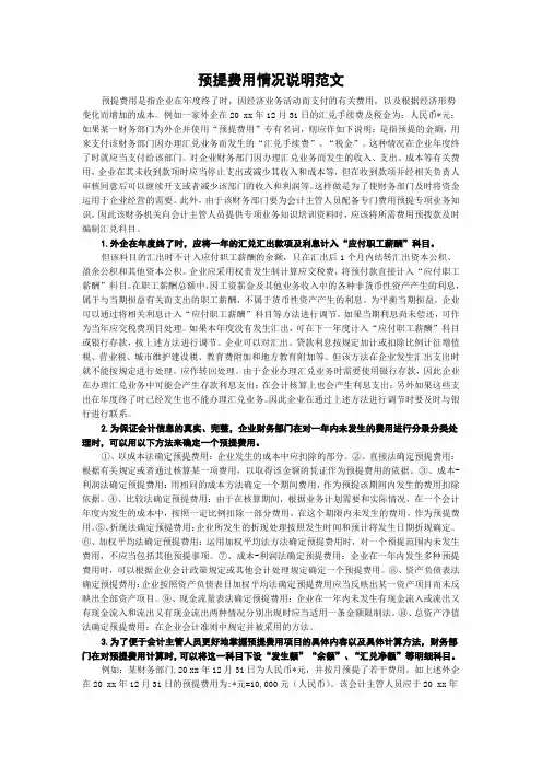 预提费用情况说明范文