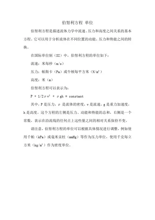 伯努利方程 单位