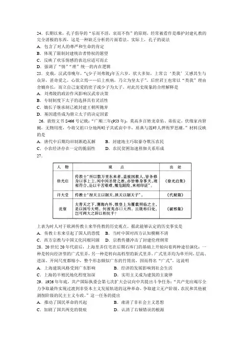 普通高等学校2018届高三招生全国统一考试模拟(五)文科综合历史试题