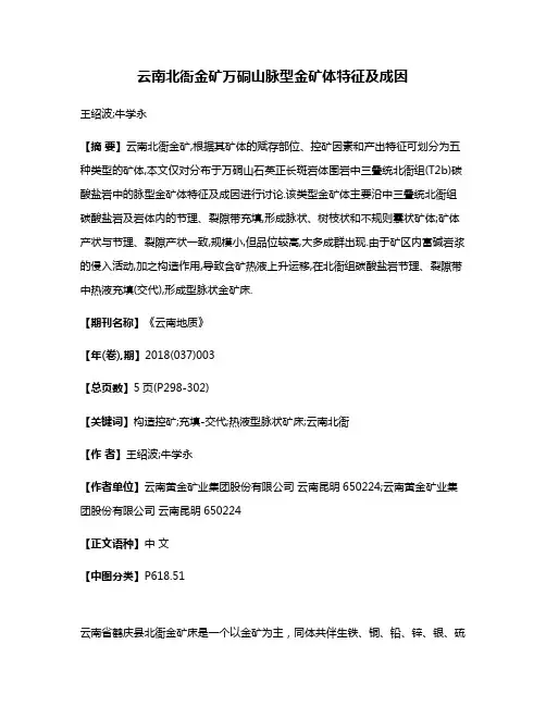 云南北衙金矿万硐山脉型金矿体特征及成因