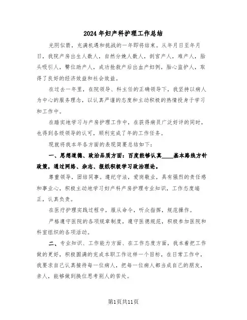 2024年妇产科护理工作总结(5篇)