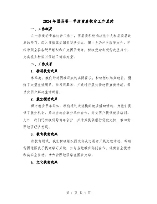 2024年团县委一季度青春扶贫工作总结(二篇)