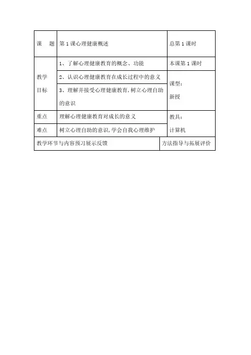 中职生心理健康教育教案