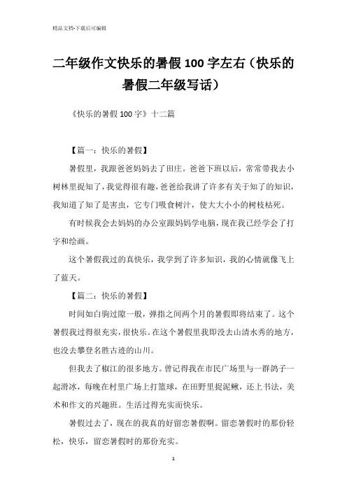 二年级作文快乐的暑假100字左右(快乐的暑假二年级写话)
