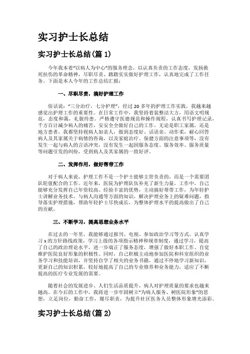 实习护士长总结