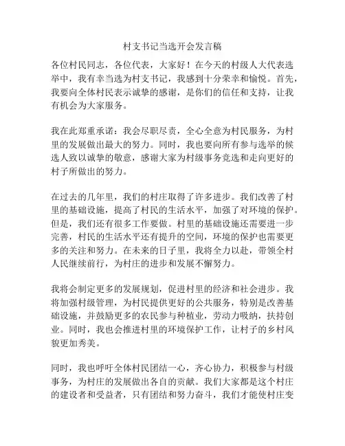 村支书记当选开会发言稿