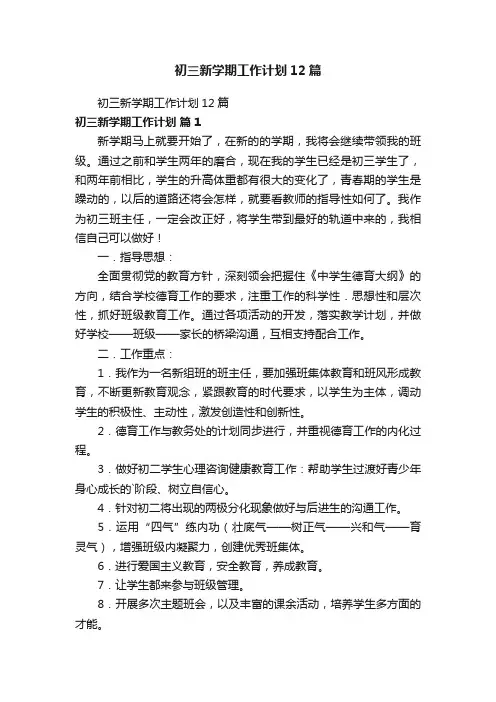 初三新学期工作计划12篇