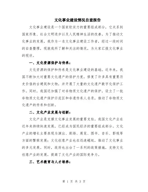 文化事业建设情况自查报告