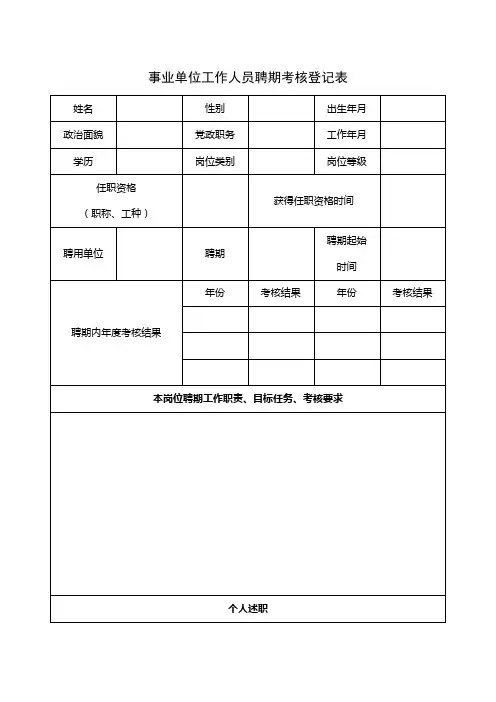 事业单位工作人员聘期考核登记表【模板】