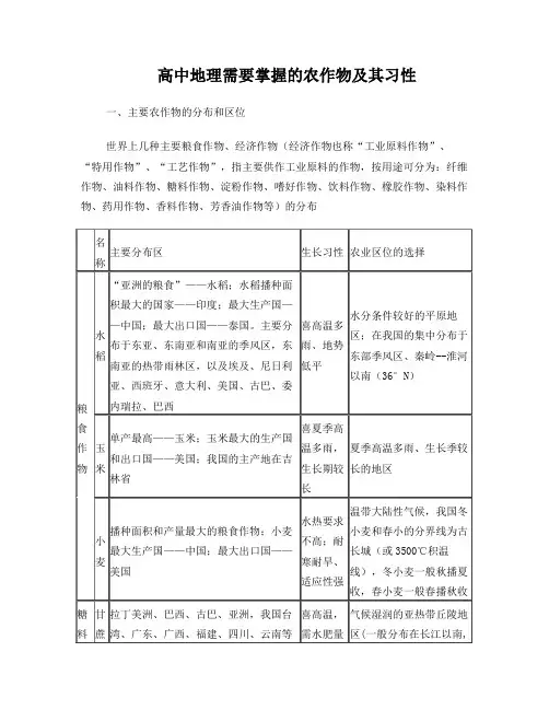 高中地理需要掌握的农作物及其习性