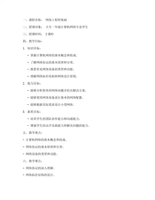 网络工程师教案模板范文