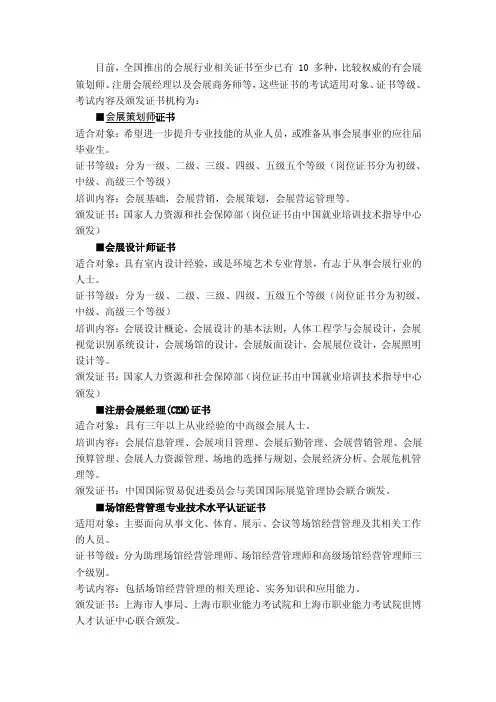 会展证书大全
