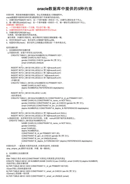 oracle数据库中提供的5种约束