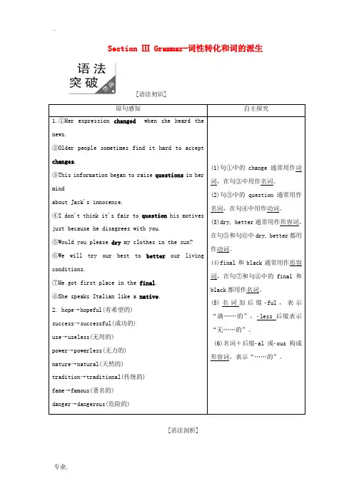 高中英语 Module 1 Basketball Section Ⅲ Grammar-词性转化和词的