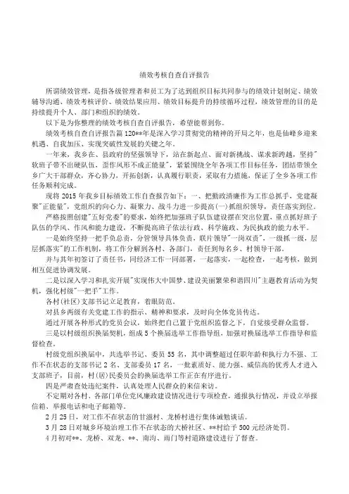 绩效考核自查自评报告