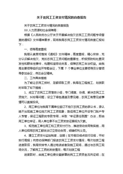 关于农民工工资支付情况的自查报告
