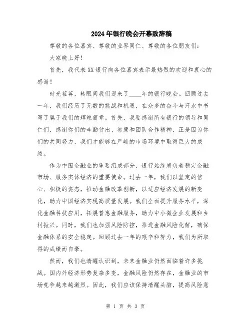 2024年银行晚会开幕致辞稿