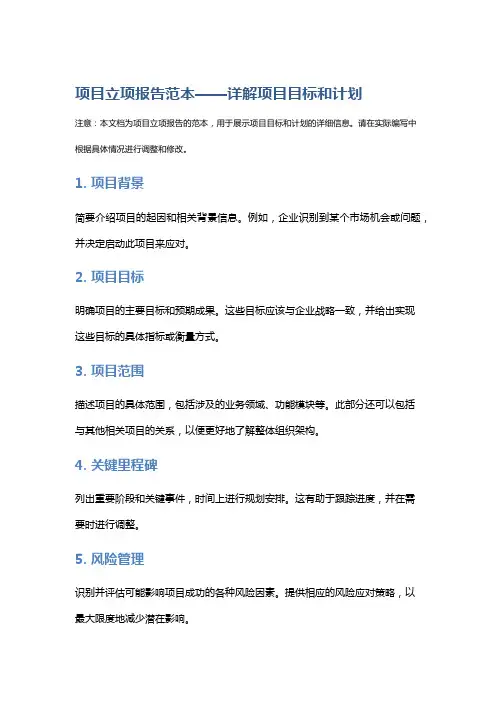 项目立项报告范本——详解项目目标和计划