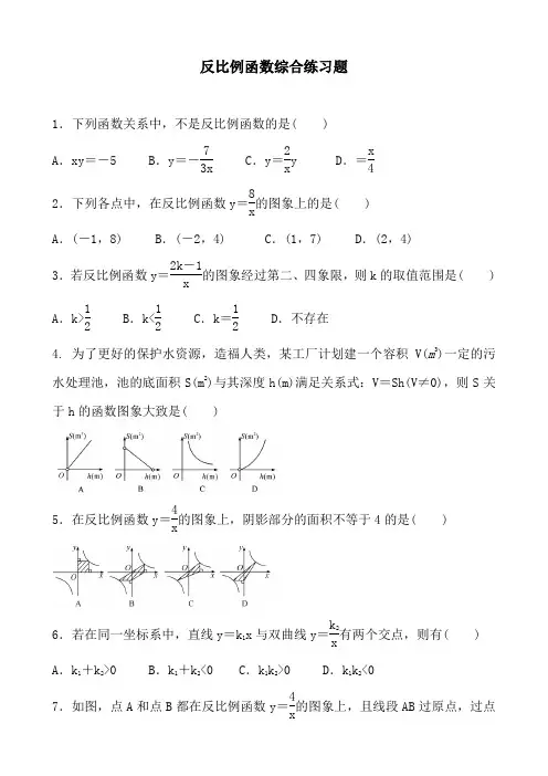 初三数学中考专题复习  反比例函数   综合练习题 含答案