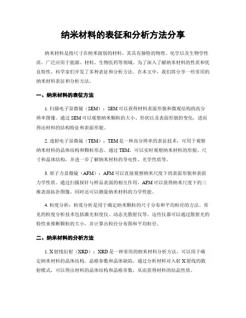 纳米材料的表征和分析方法分享