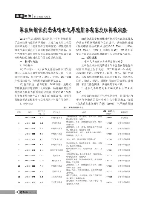草鱼细菌性病原体嗜水气单胞菌分离鉴定和药敏试验