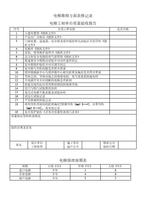电梯维修方面表格纪录