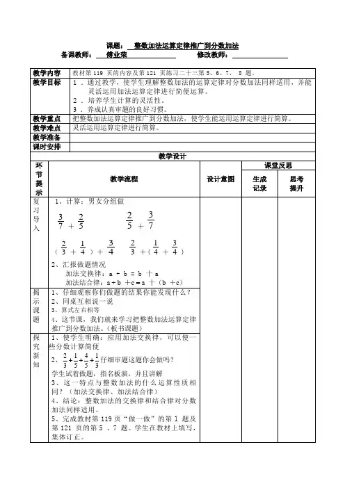 整数加法的运算定律推广到分数加法