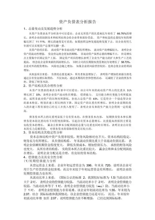 资产负债表分析报告