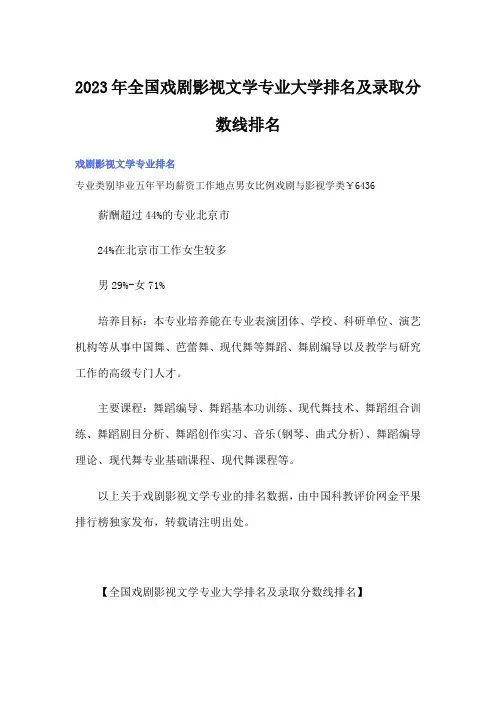 2023年全国戏剧影视文学专业大学排名及录取分数线排名