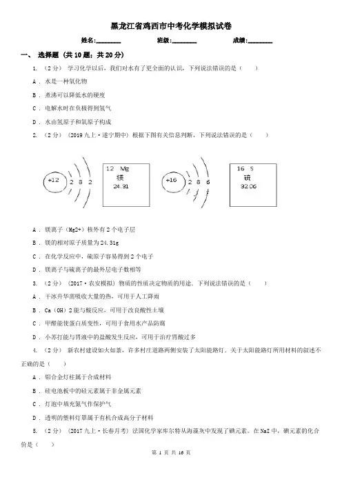 黑龙江省鸡西市中考化学模拟试卷