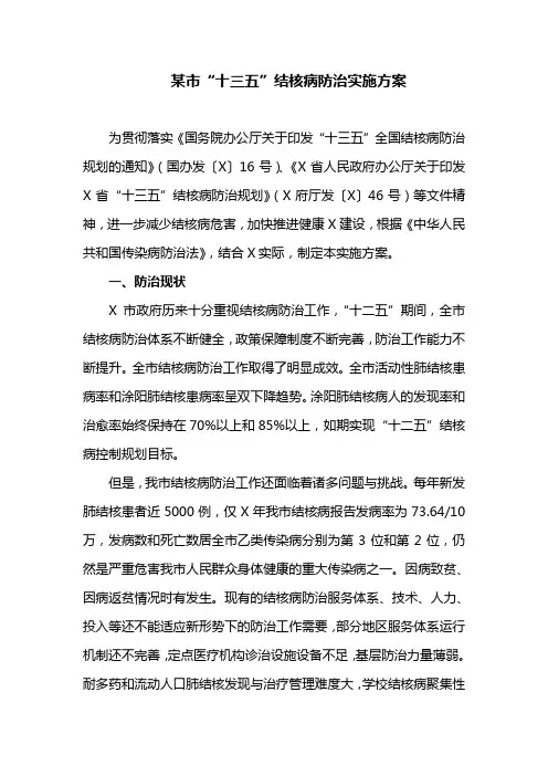 某市“十三五”结核病防治实施方案