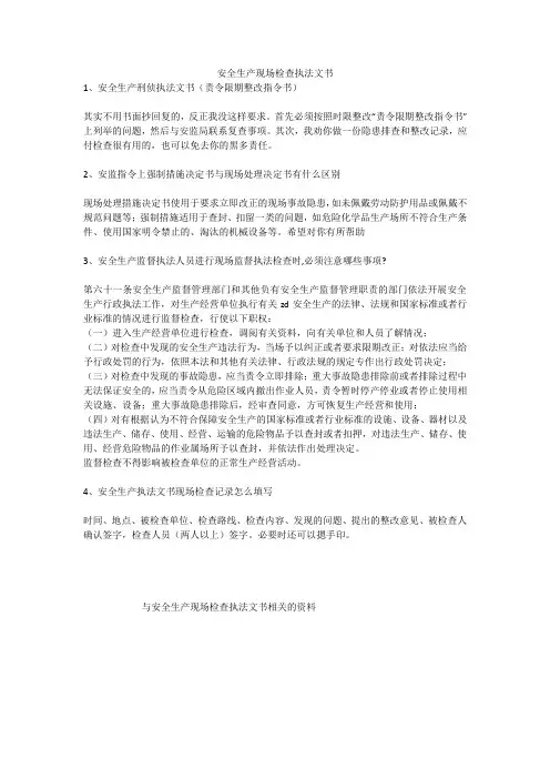 安全生产现场检查执法文书安全生产