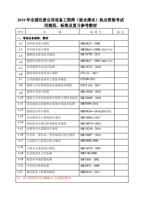 2019年全国注册公用设备工程师给水排水执业资格考试