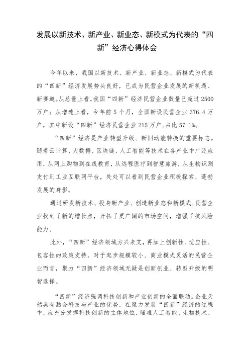发展以新技术、新产业、新业态、新模式为代表的“四新”经济心得体会