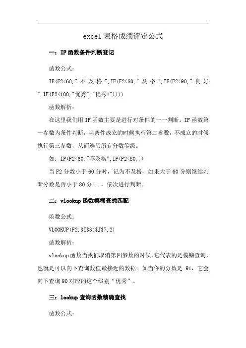excel表格成绩评定公式