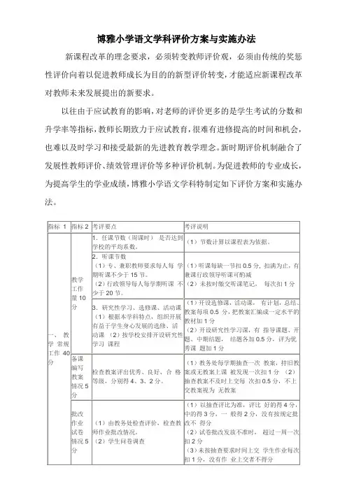 博雅小学语文学科评价方案与实施办法
