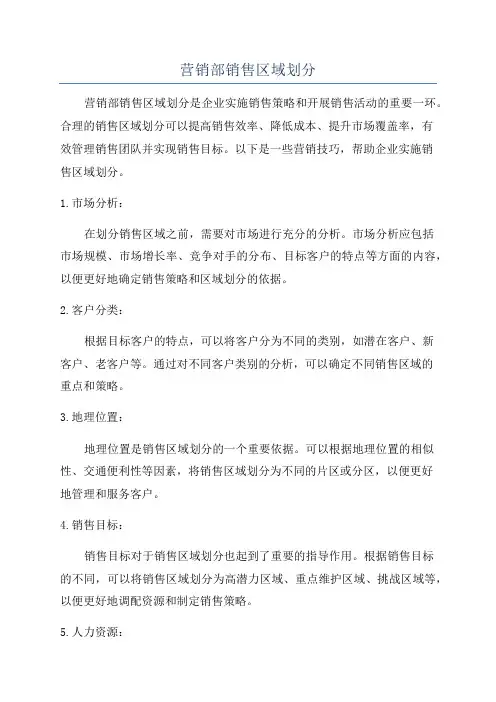 营销部销售区域划分