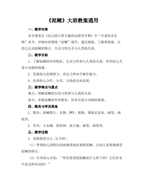 《泥鳅》大班教案通用
