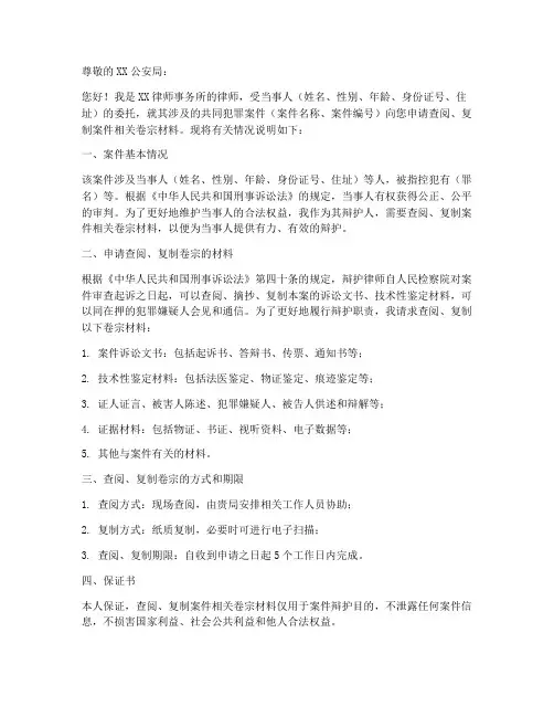 调查刑案卷宗申请书模板