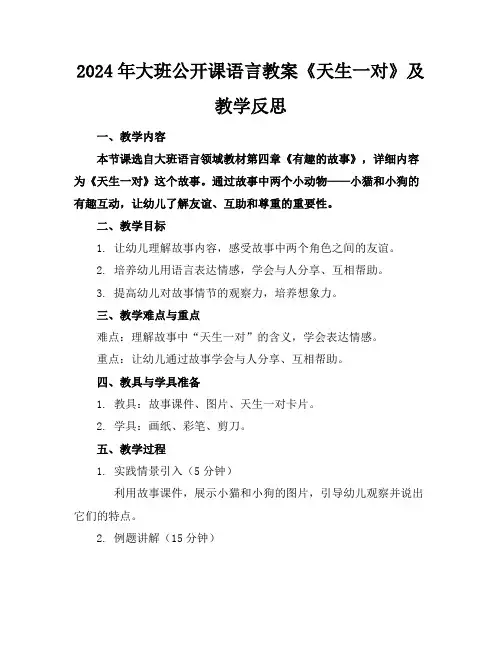2024年大班公开课语言教案《天生一对》及教学反思