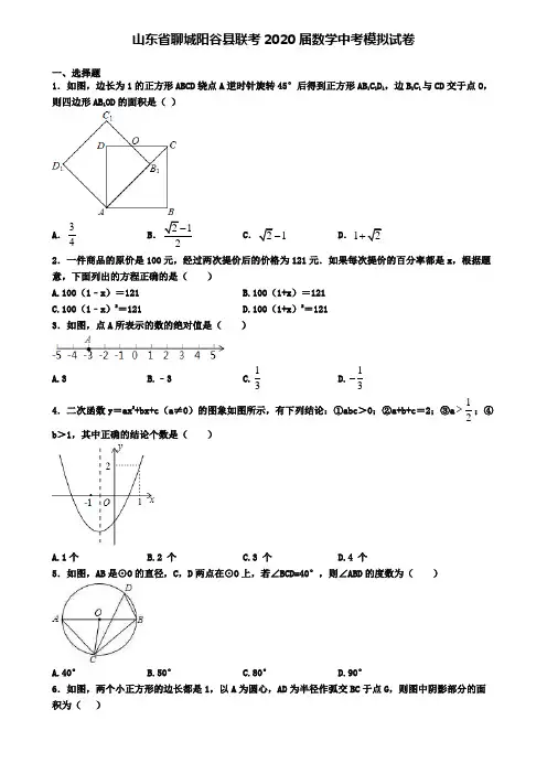 山东省聊城阳谷县联考2020届数学中考模拟试卷