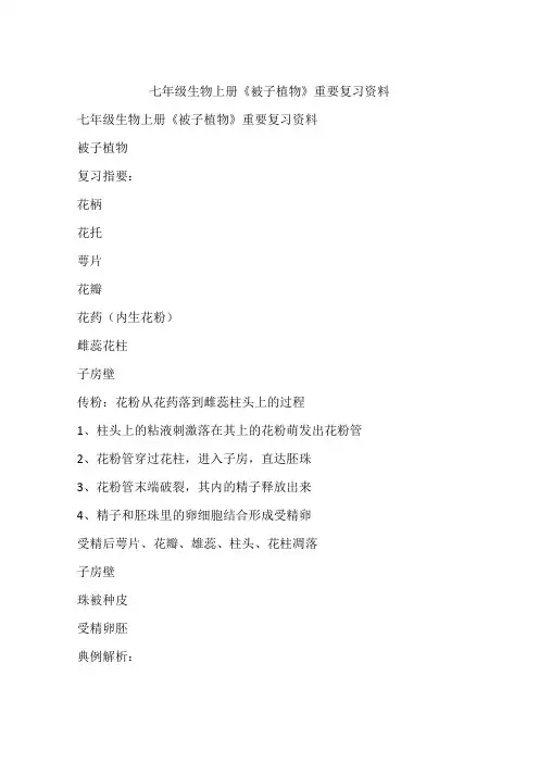 七年级生物上册《被子植物》重要复习资料