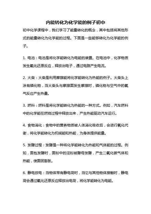 内能转化为化学能的例子初中